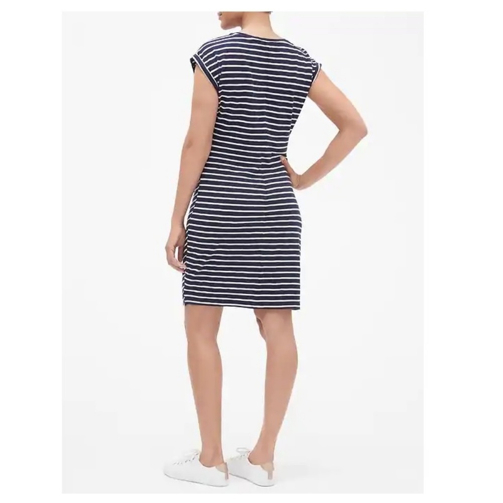 Gap NWT Navy Stripe Gathered Waist Dress Sz M v35 - Picture 2 of 5